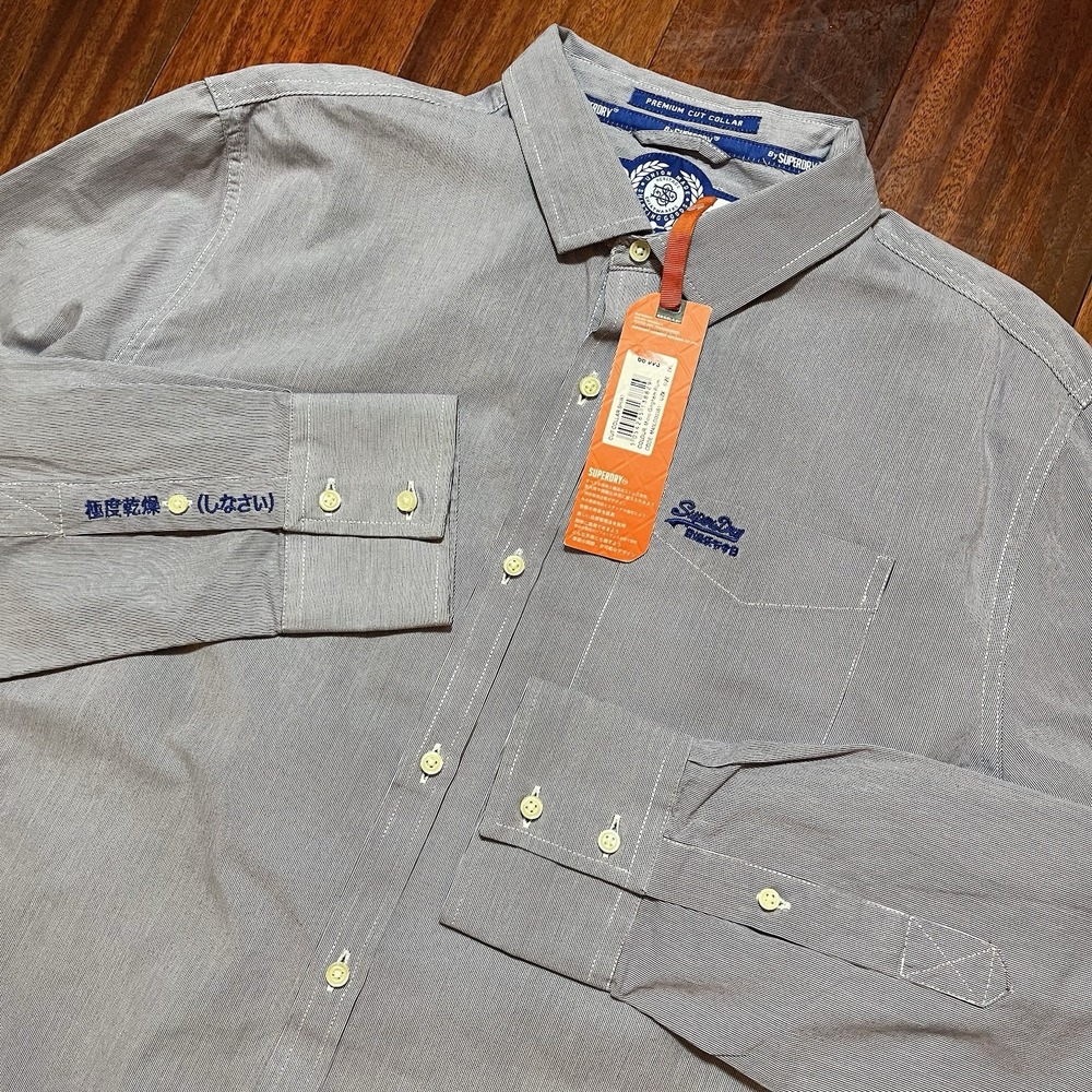 Superdry Shirt Men 2XL XXL Gray Premium Cut Collar Micro Gingham Plum M40LO003S1